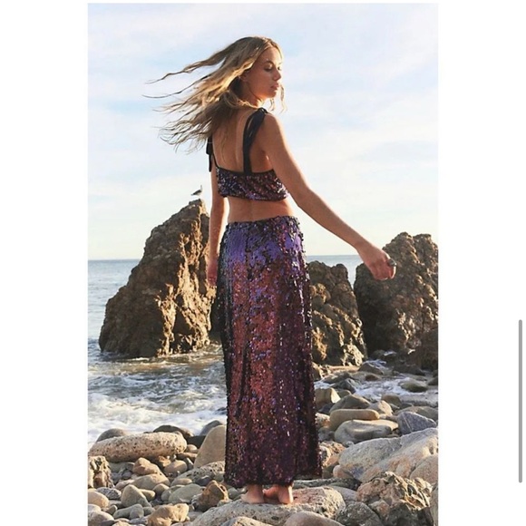 NWT Free People Star Bright Sequin Cropped Top & Maxi Skirt Set Lilac, Size 14 - Picture 7 of 10